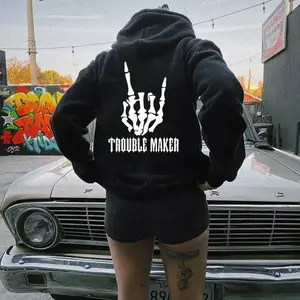 Trouble Maker Skull Hoodie, Tshirt, Sweatshirt, Aesthetic Tatoo Outfits, Streetwear Style, Retro Vintage Y2k Women Graphic Tees