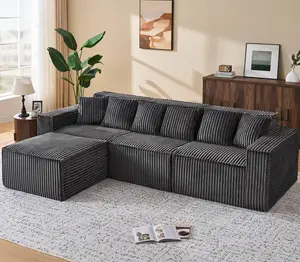 ONBRILL 112.6" L Shaped Boneless Couch, Comfy Corduroy Sectional Couch with Chaise, Memory Foam, Modern Minimalist Cloud Modular Sectional Sofa for Living Room, No Assembly Required