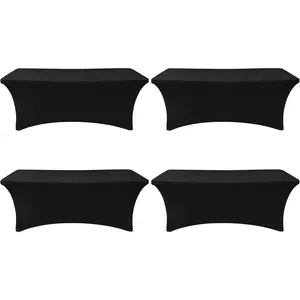 Spandex Table Cover 4 Pack 6FT Black Fitted Tablecloths,Washable Wrinkle Resistant Stretch Table Cloth Rectangle for Vendor Booth Display Items,Supplies for Adults,Wedding Decorations,Banquet
