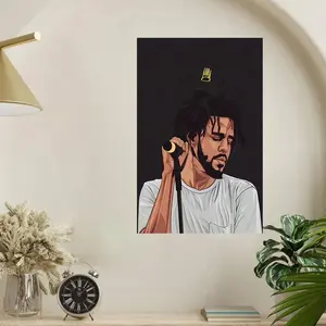Poster  J Cole Music Canvas Wall Art Poster - Black & White Minimalist Rapper Portrait With Hookah Crown,  Canvas Print For Home, Office, Studio Decor - Ideal Gift For Hip-Hop Fans & Music Lovers, Hip Hop