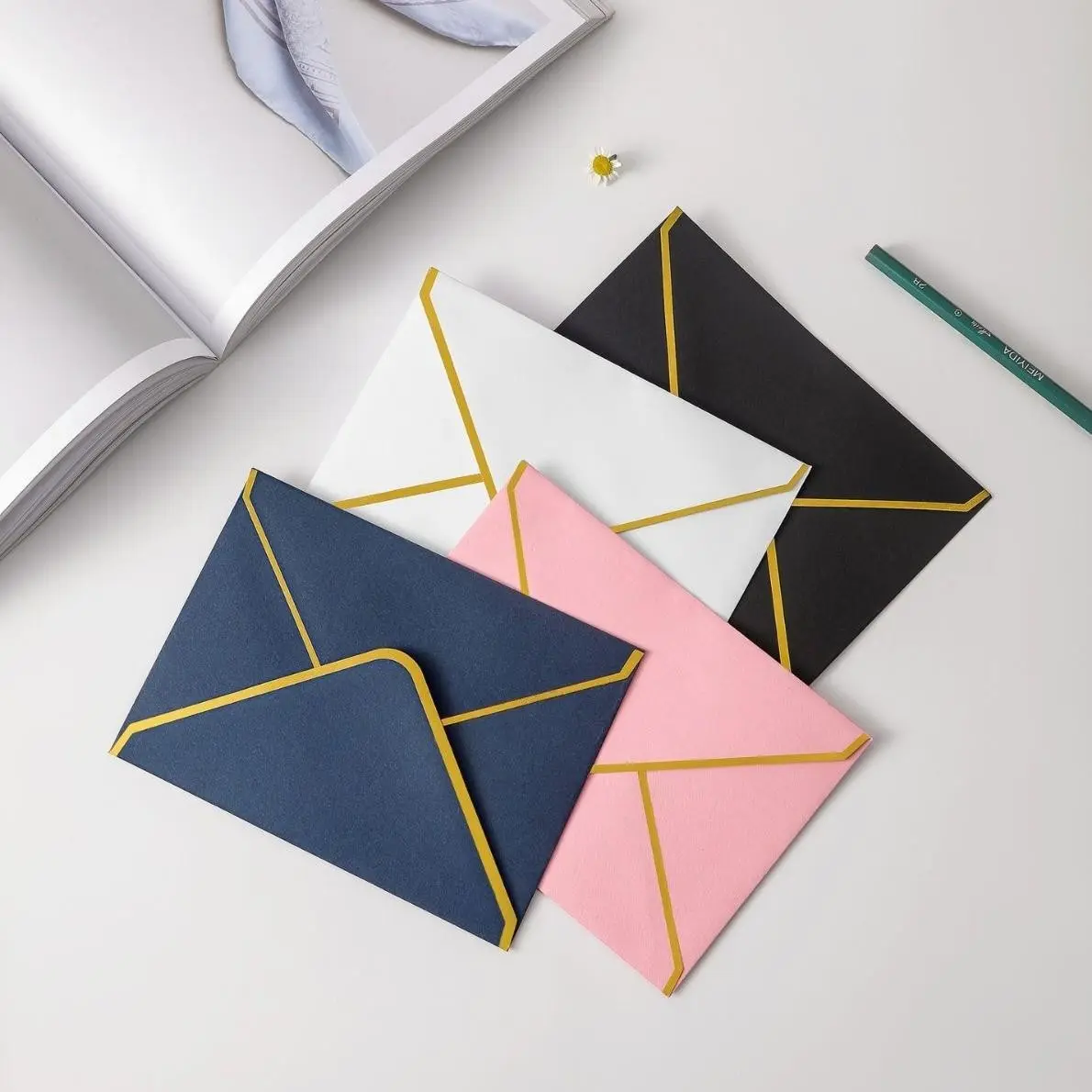 20-Piece Golden Edge Lined Envelopes, Vintage Western Card Envelopes, Invitation & Greeting Card Holders, Multi-Color Business Envelopes