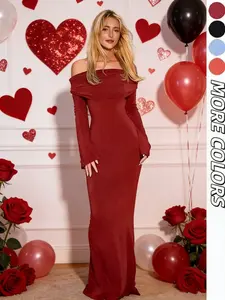 Women's solid color one-shoulder backless long-sleeve dress, casual and slim fit, suitable for parties, festivals, and wedding guests. Women's autumn and winter clothing, Christmas holiday party attire