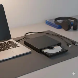 USB External DVD Drive, 24X Burner Rewriter for CD/DVD, Plug and Play with Dual Cable Power, Compatible with Laptop Desktop PC Mac, Portable Shockproof Design