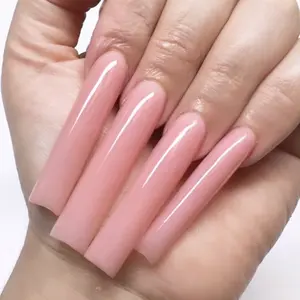 Summer Pink Glossy Solid Color Long Coffin  Press On Nails Kit, 24PCS Reusable Clean Girl INS Style Fake Nails for Vacation, Party Wear,  Press Ons Buy One Get One Free Fashion Set false nail