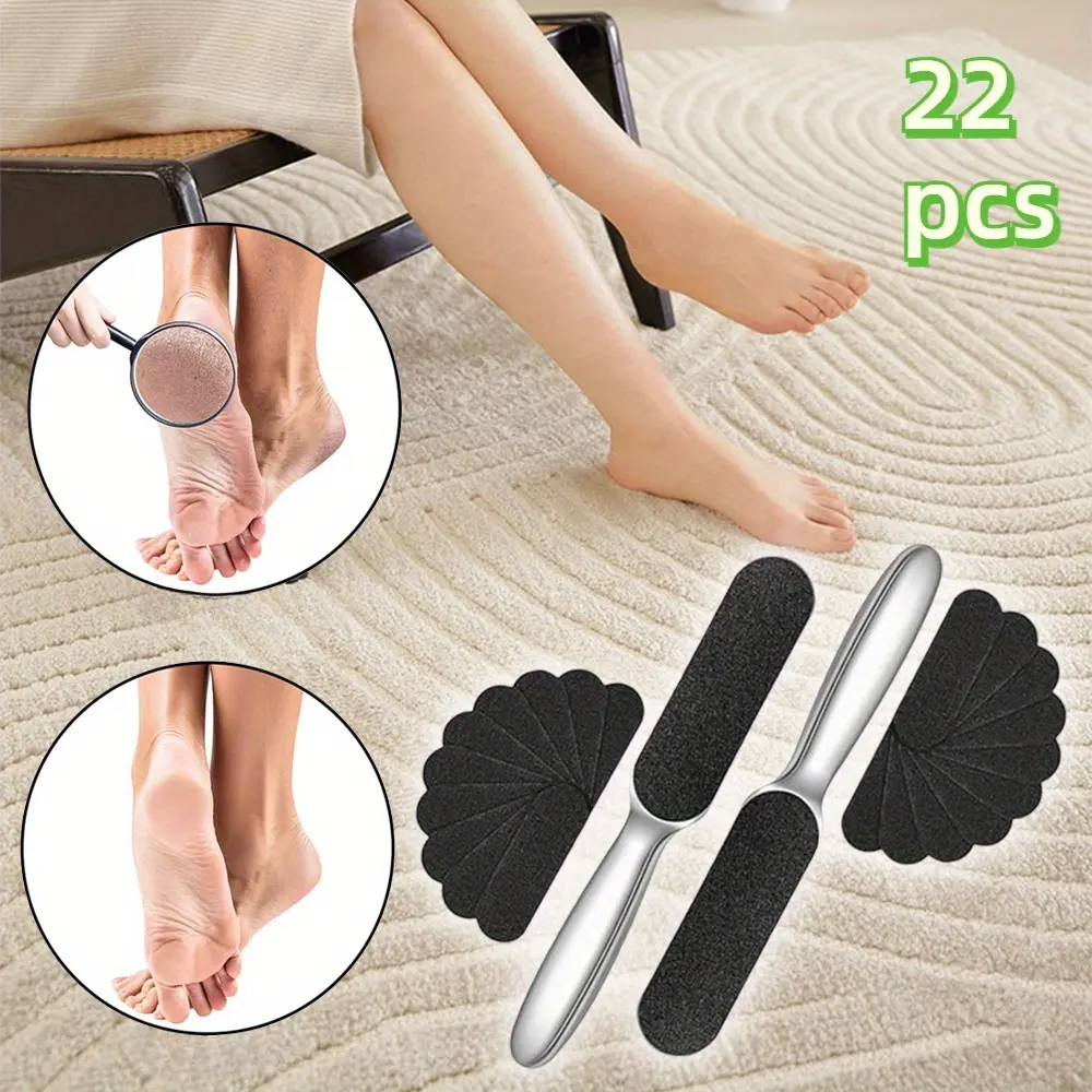 2 Pieces Stainless Steel Cleaning Brushes 20 Pcs Replaceable Thick and Thin Double-sided Reusable Pads Suitable for Foot Care Cracked Skin Callus Removal Tool Manicure
