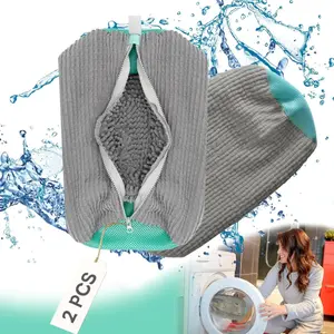 Shoe Washing Machine Bag 2 Pcs Reusable Laundry Shoe Bag for Washer and Dryer Grey Durable Shoe Bags for Traveling Tennis Sneaker Shoe Washing Bag with Zipper Cute Mesh Cleaner Shoe Pouch