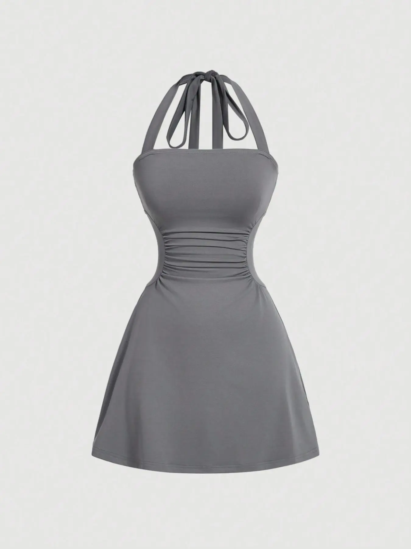 Women's Plain Ruched Tie Back Halter Neck Dress, Casual Chic Sleeveless A  Line Short Dress for Summer, Ladies Clothes for Daily Wear, Womenswear  Garment - TikTok Shop
