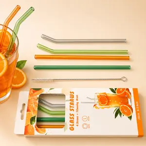 Transparent and Colorful Glass Staws, 4 Counts Heat Resistant Washable Reusable Straw & 1 Count Straw Brush , Drinking Straws for Smoothies, Cocktails, and Drinks