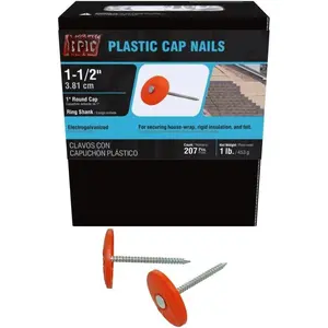 Plastic Cap Nails - Secure Roofing Underlayments and Housewraps - Electro-Galvanized - 1-1/2" - 207 Count/1 Pack - 112PRCAP1