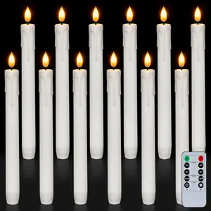 Plastic Flameless Taper Candles 12 Pcs with Remote Timer Dimmer, White Taper Candles, Battery Operated, Flickering Flame Light, Indoor Decoration Tapered Shape christmas hauls Decorative Lighting Brightness Dimmable Nightlight Bedroom