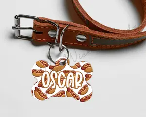 Hot Dog Cute Funny Food Personalized Pet Dog Name ID Tag Double Sided Aluminum Custom Dog Puppy ID Tag