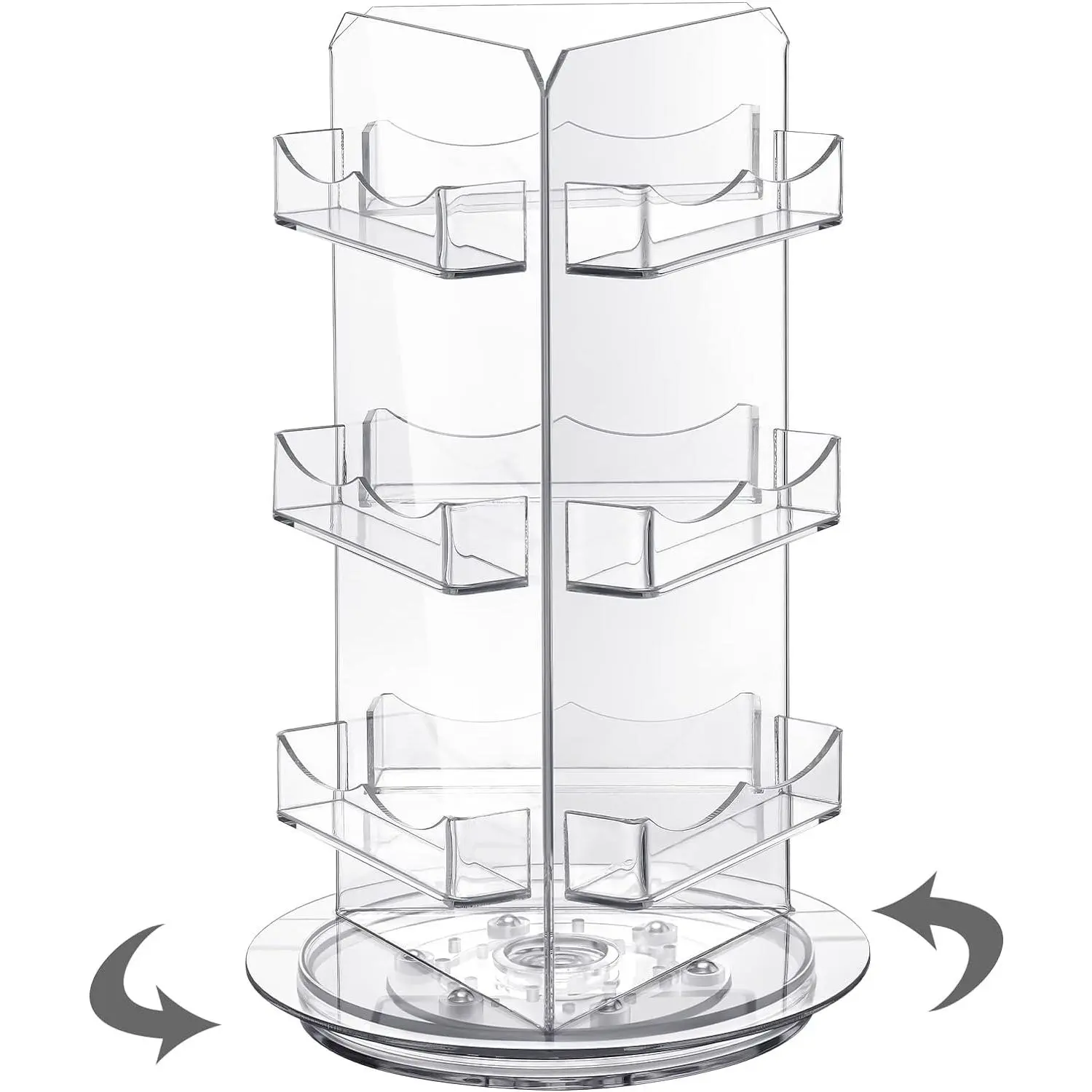 Spinning Clear Business Card Holder 3.5" x 2"  Sticker Display Stand Appointment Cards Rotating Stand 3 Tier Brochure Display Holder for Tabletop Office Home Desk(5.9 x 9.8 Inch)