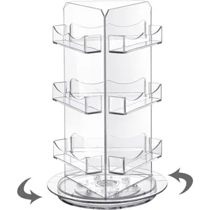 Spinning Clear Business Card Holder 3.5" x 2"  Sticker Display Stand Appointment Cards Rotating Stand 3 Tier Brochure Display Holder for Tabletop Office Home Desk(5.9 x 9.8 Inch)
