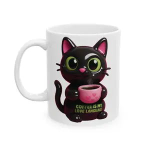 Whimsical Cat Ceramic Mug | Cute Animal Coffee Cup, Gift for Cat Lovers, Fun Kitchenware, Unique Mug, Quirky Home Decor