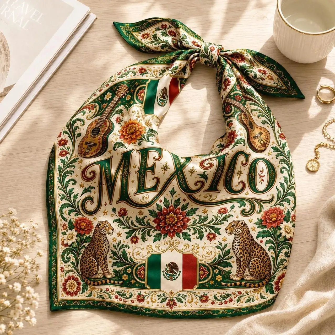 Custom Mexico Scarf, Custom Mexico Bandana, Beautiful Soft Mexico Flag Pattern Scarf, Perfect for Headwear