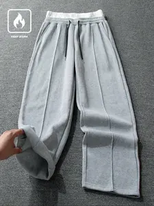 Men's Two-Waist Colorblock Fleece Patchwork Casual Pants, Trendy Drawstring Straight Leg Sportswear, Perfect Gift for Husband or Boyfriend