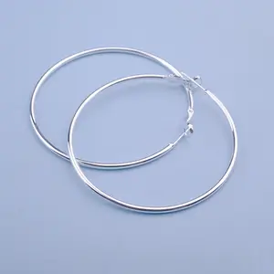 925 Sterling Silver Plated Post Hoop Earrings, Lightweight Hoops Polished Round Hoop Earrings For Women Daily Wear Versatile Hoops 50mm