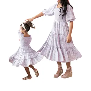 Mommy and Me Family Matching Dress Baby Girls Rompers Floral Print Dress/Rompers Mother & Daughter Summer Family Outfits