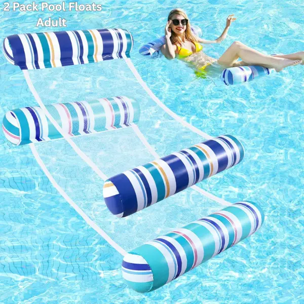 2 Pack 4-in-1 Pool Float Hammock for Adults – Inflatable Water Hammock Lounge Chair, Pool Floats for Adults, Floating Recliner for Pool, Lake, Beach & Summer Vacation Fun