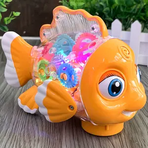 Transparent Gear Swing Fish Electric Toy with Fun Lights and Music, All-Direction Walking Fish, Creative Birthday Gift for Kids