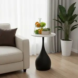 Modern Luxury Artificial Marble Side Table Iron Base for Living Room Balcony