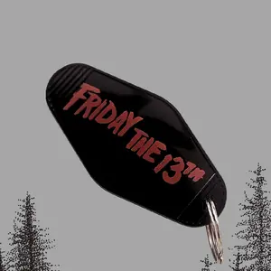 Horror Keychain - Friday the 13th Design - Black with Red Text - Key Accessory