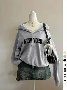 Women's Fall Winter Graphic Hoodie, New York Letter Print, Long Sleeve Fitted Pullover, Streetwear Hip Hop Dance School Style Sweatshirts, Womenswear