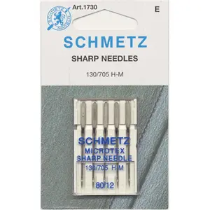 New Schmetz Microtex-Sharp Needle 80/12 (5-Pack, 1730) - Clean Stitch Formation, Prevents Skipped Stitches, Fits Most Household Sewing Machines, Ideal for Important Projects