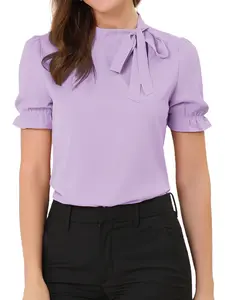 INSPIRE CHIC Bow Tie Neck Tops Elegant Shirts Womenswear Office Short Sleeve Blouse