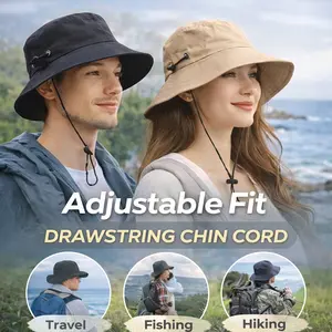 Unisex Outdoor Hat, Waterproof Fisherman Cap, Wide Brim Sun Protection, Adjustable Drawstring, Lightweight Quick Dry Breathable, Camping Fishing Hiking