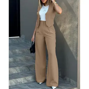 New Suit Vest Vest Wide Leg Pants Set Womenswear Basic Chic Elegant Fitted Minimalist Short Sleeveless White