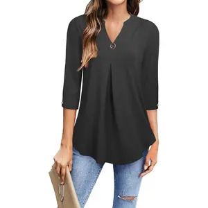 Womens Tops 3/4 Sleeve Shirts V Neck Blouses Dressy Casual Tunic Tops