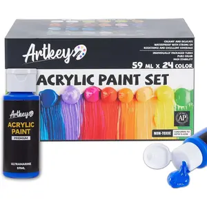 Acrylic Paint Set, 24 Colors 2 oz/59 ml Acrylic Paint Kit for Professional Artists & Beginners – Craft & Art Supplies for Canvas, Wood, Fabric, Rock, Leather, Ceramic, Glass, Easter Egg
