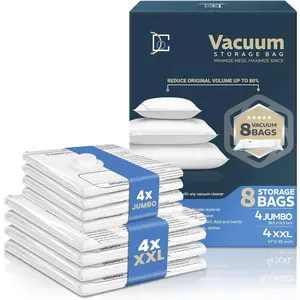8 Pack Vacuum Storage Bags - 4 XXL & 4  Vacuum Seal Bags for Blankets, Comforters, Clothing & Bedding - Space Saver Compression Bags
