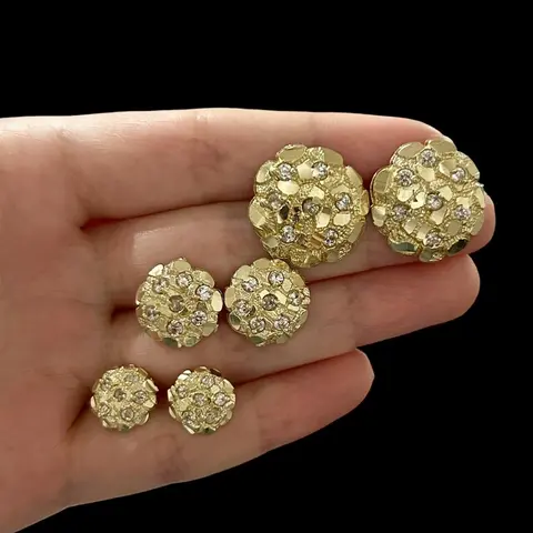 MaxBling81 Solid Brass Gold-Plated Diamond-Shaped Nugget Stud Earrings - 10-20mm Iced Simulated, Unisex High-End Chunky Jewelry for Weddings, Costume Fashion, Accessories for Women, Men's Jewelry