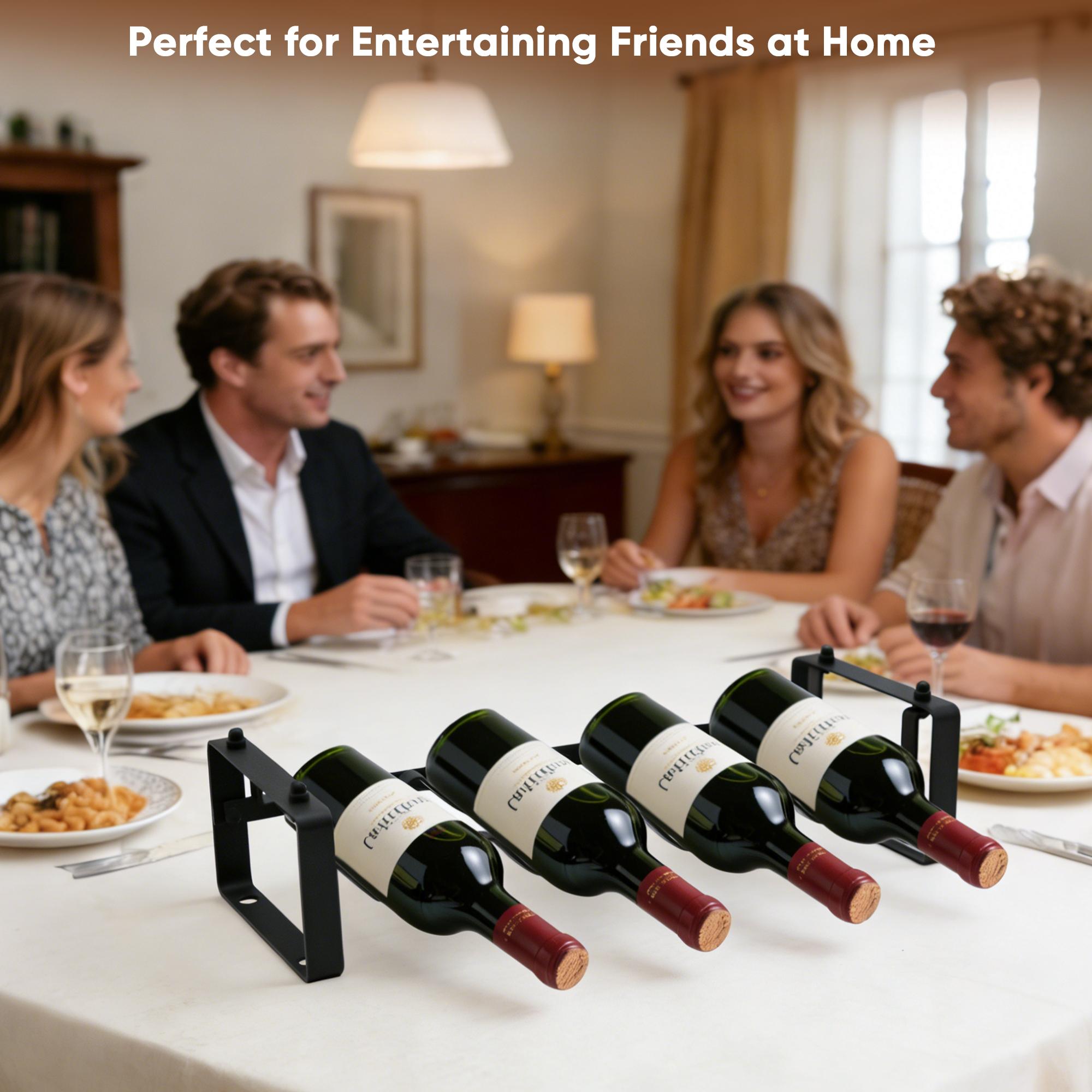 Black Metal 4-Bottle Countertop Wine Rack - Wave-Shaped Home Organizer for Wine Bottle Storage Glass Brewing & Juicing Space-Saving Anti-Rust Clip