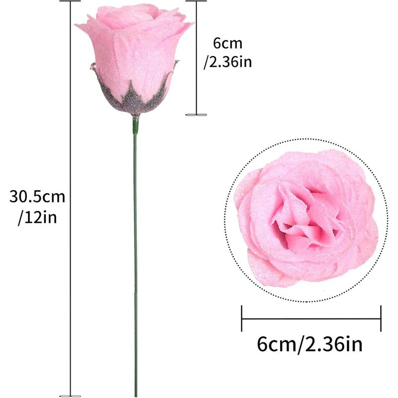 Glitter Roses Bouquet,30PCS Pink Roses Artificial   Sparkling Roses for Wedding Bouquet Party Christmas Home Decor(Light Pink)