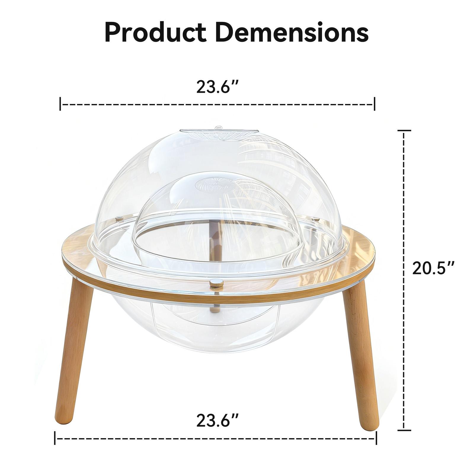 Eyisean 23.6" Acrylic Large Round Transparent Cat Cave, 2-in-1 Space-Saving Kitty Bed Fish Tank with Plywood Base, Heavy-Duty 360° Immersive Pet House, Indoor Cat Enrichment Furniture for Living Room