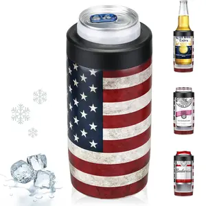 Slim Can Cooler, 4-in-1 Double Walled Stainless Steel Insulated Beer Can Holder, Works With All Cups,Bottles & As A Pint Cups