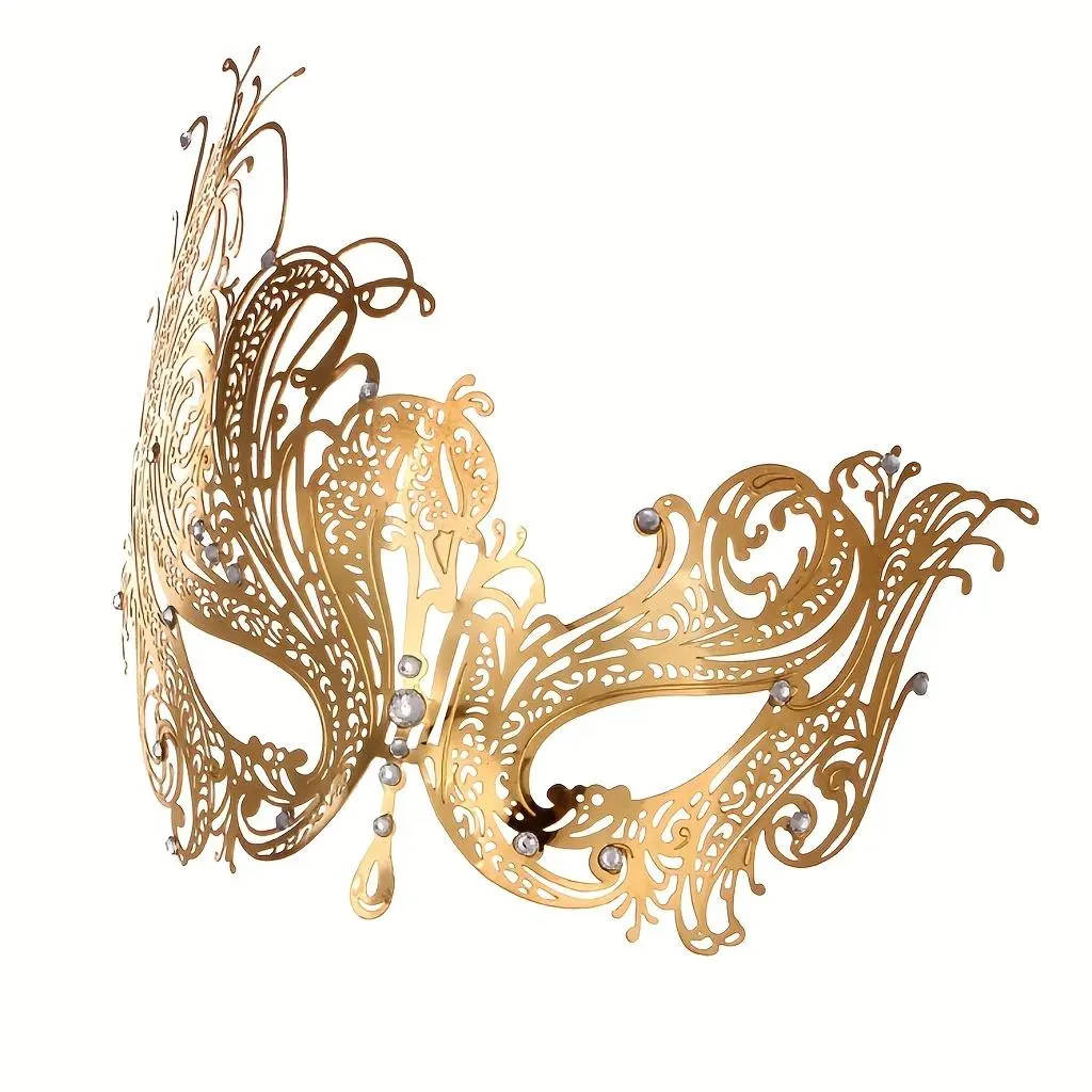 Masquerade Mask for Women Metal Mask Shiny Rhinestone Venetian Party Evening Prom Ball Masks Bar Costumes Accessory (Phoenix Golden)