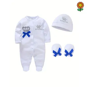 DZP-Baby's Adorable Crown Embroidery Cotton Long Sleeve Footed Romper, Toddler & Infant Girl's Footie + Hat + Baby Mittens, Perfect for Outdoor Halloween Leopard Print Bell Pants Set All Over Sweatshirt ripped jeans girl Romantic Lace Edge Valentine's Dre