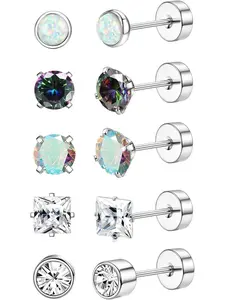 Surgical Steel Earrings for Women Men Hypoallergenic Stud Earrings for Sensitive Ears Flat Back Earrings Stud 20G Stainless Steel Cartilage Earring Opal CZ Small Flatback Stud Earrings Women Studs Earrings