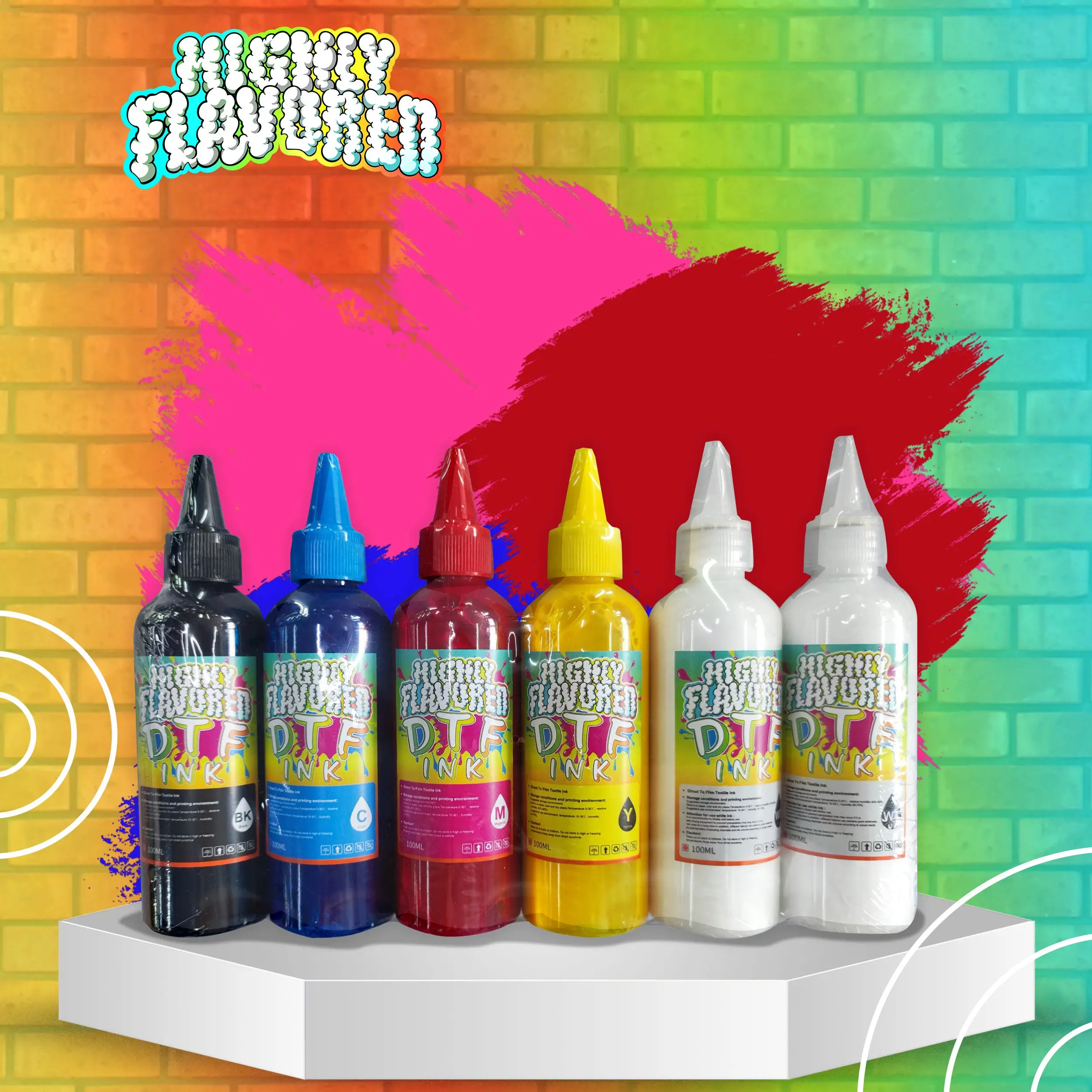 DTF Ink 100ml Set (2 Whites, 1 Cyan, 1 Magenta, 1 Yellow, 1 Black)