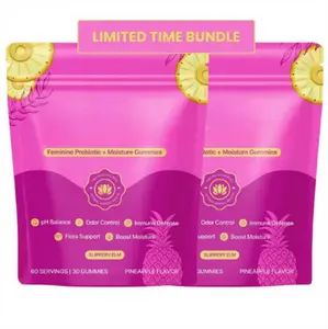 Slippery Kitty Feminine Probiotic + Moisture Gummies - All-in-1 Healthcare Solution with Slippery Elm, 60 Count, Pineapple Flavor
