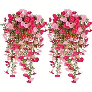 ☘️ [Lifelike Silk Petals] Elegant Pink Floral Vine | Indoor Hanging Plant - (Petals Easy To Reattach)