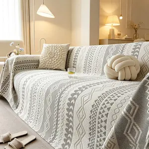 Boho Style Geometric Pattern Sofa Cover, Non-Slip Dustproof, Soft Skin-Friendly, Durable, Universal Fit, All-Season Use