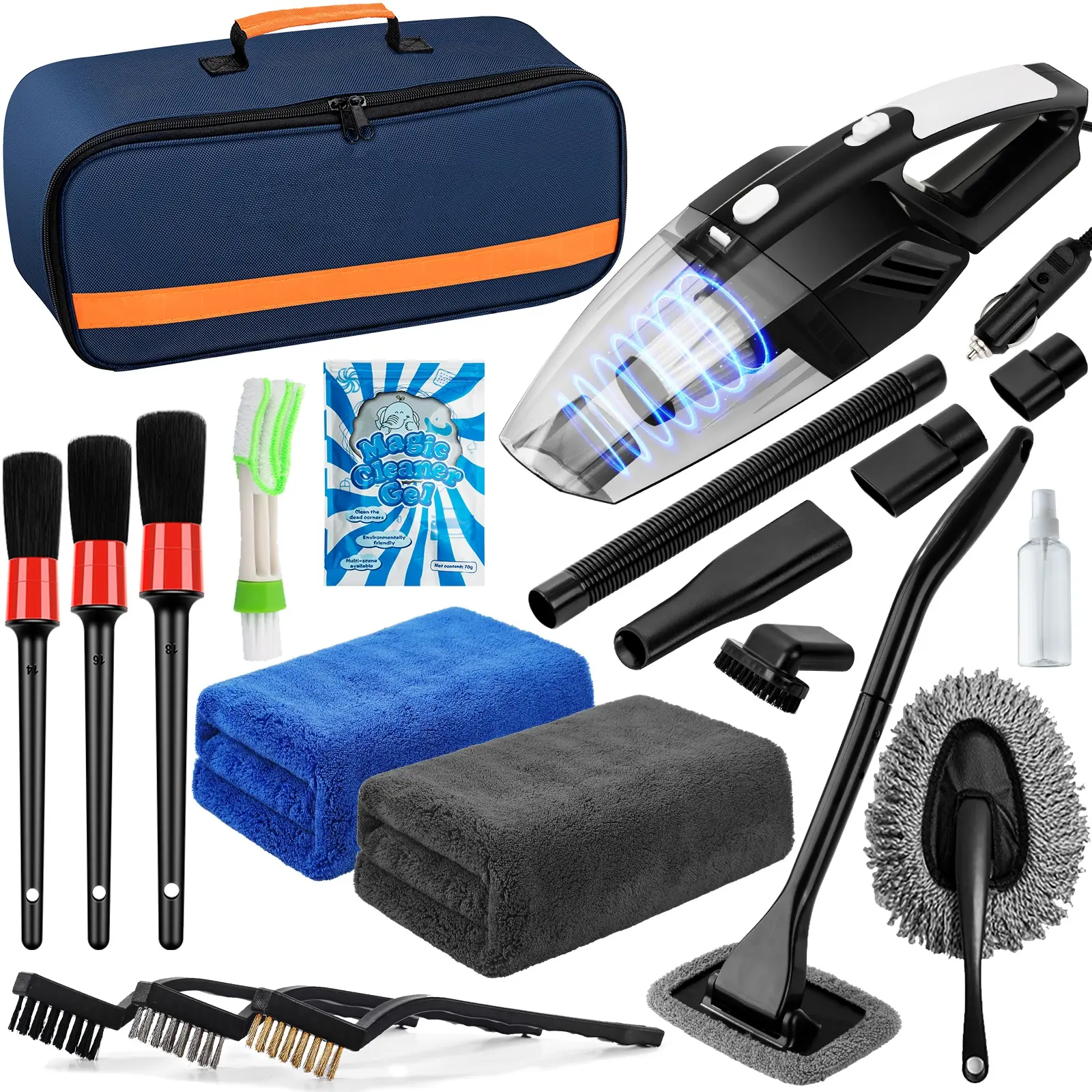 20Pcs Car Cleaning Kit: Interior Detail Cleaning Kit, Includes a High-Powered Handheld Vacuum, Brush Set, Windshield Tools, Gel, Duster, Towels, and a Complete Set of Car Care Tools