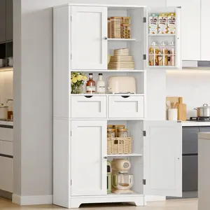Kitchen Pantry Cabinet with Adjustable Shelf, 63.4‘ Tall Storage Cabinet with 2 Drawers & 4 Door Shelves, Food Pantry Cabinets, for Kitchen, Dining Room, Living Room, White summergarden