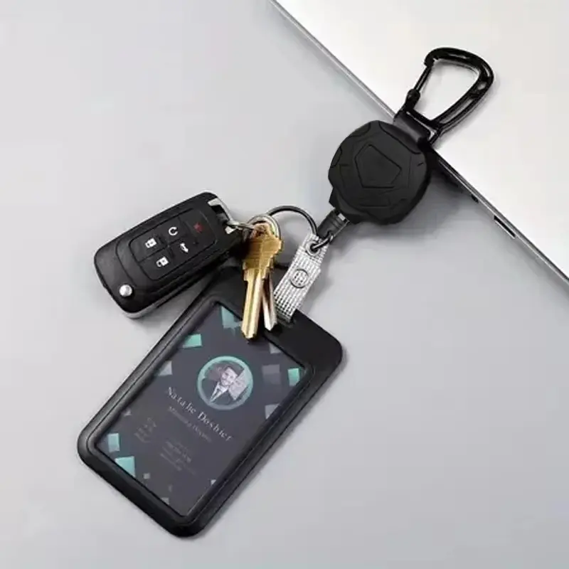 Retractable Badge Reel Keychain with Tactical ID Tag, Steel Extending Cord, Durable Metal Construction, Ideal for Security Use