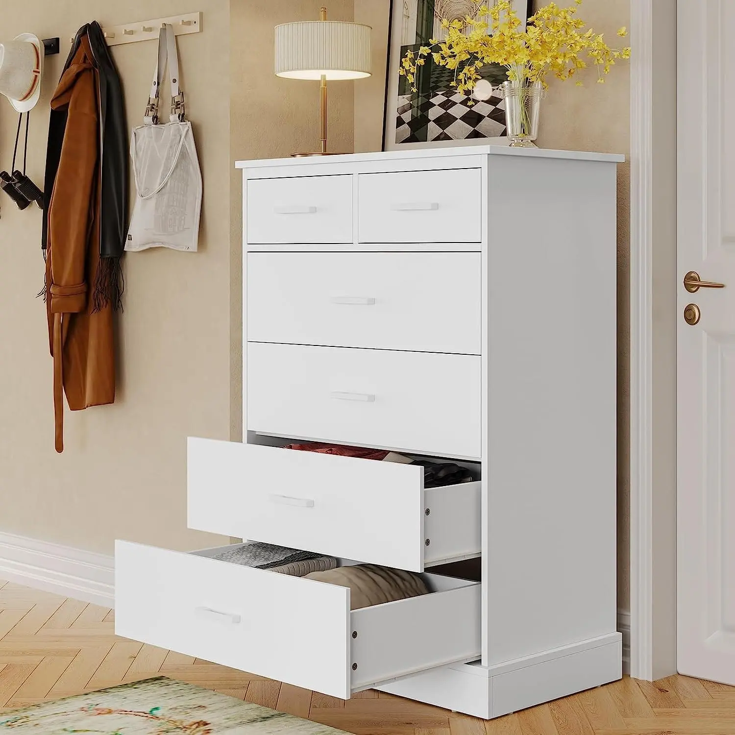 SIKAIC 6-Drawer Modern Wood Dresser - Wooden Construction Clothes Storage Organizer, Indoor Apothecary Cabinet, Sideboard Cabinet, Wood Dressers, Modern Dresser